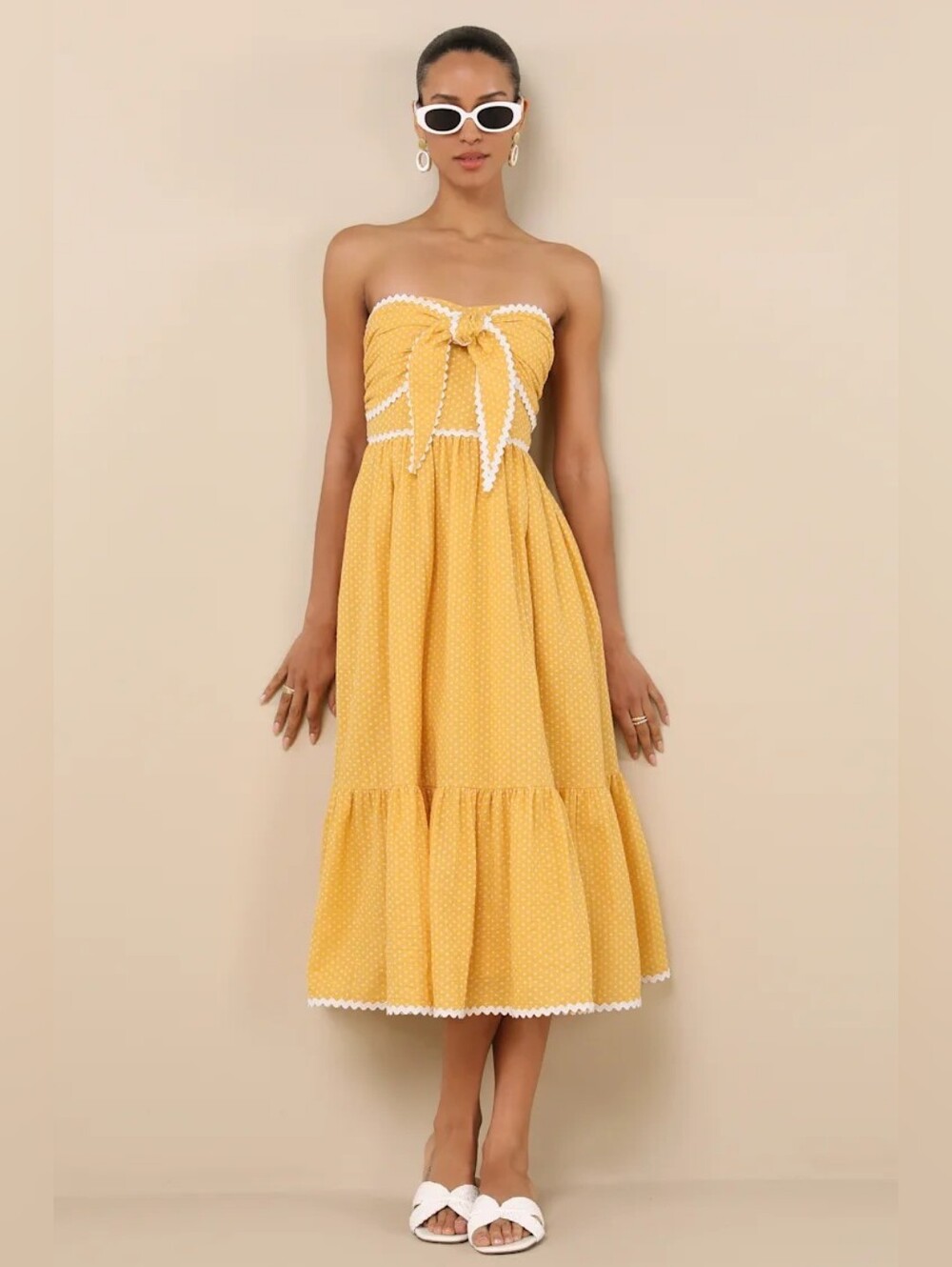 Lulus Yellow Strapless Midi Dress